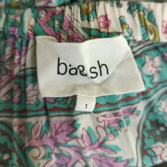 BA&SH Faga Off The Shoulder Midi Dress Size Small Green Paisley Preowned - Picture 7 of 13